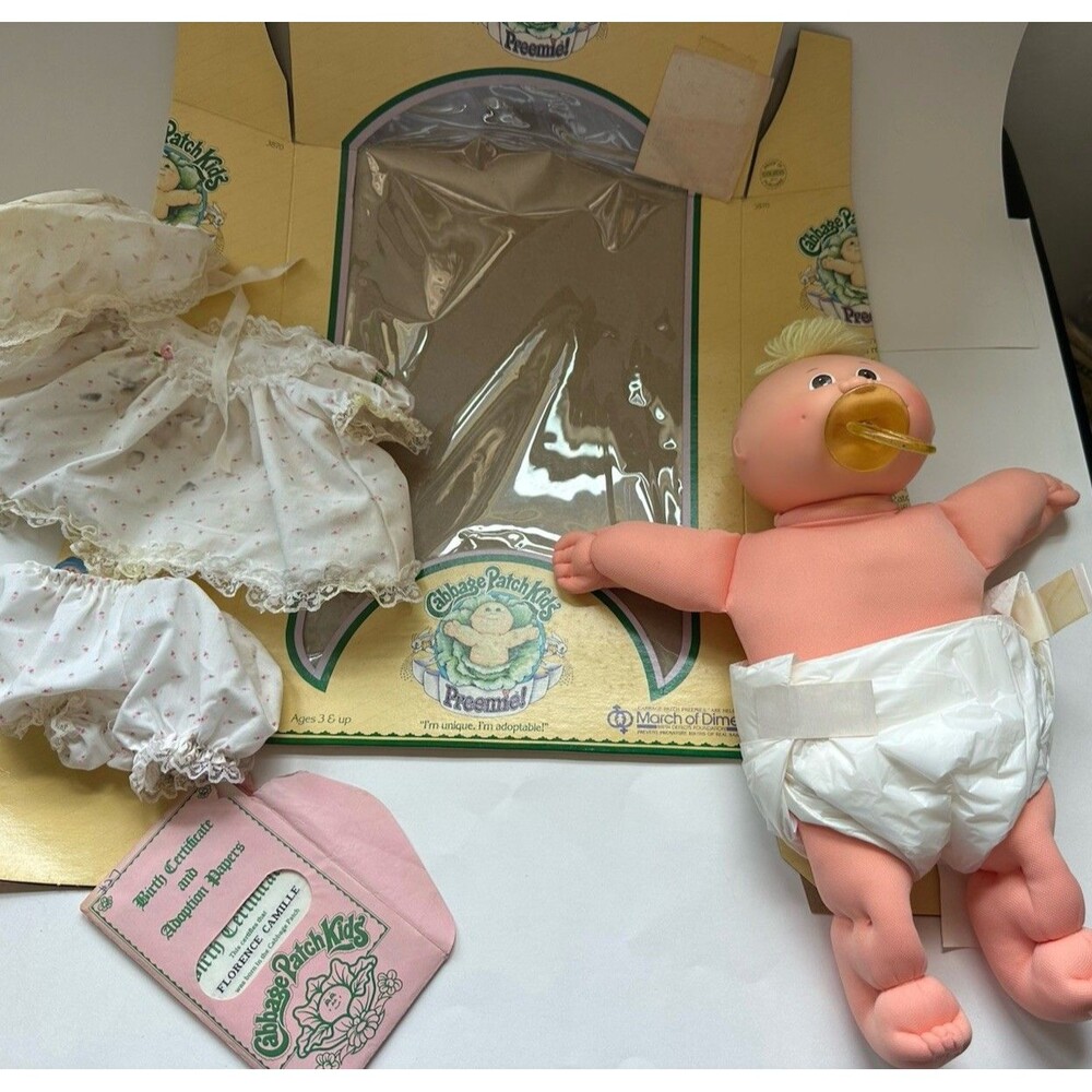 Vintage Cabbage patch Preemie With Box And Papers Coleco 1982-1984